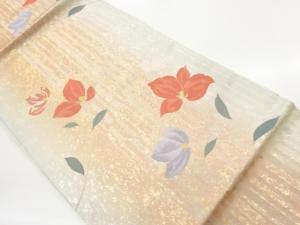 引箔縞に花葉模様織出し名古屋帯